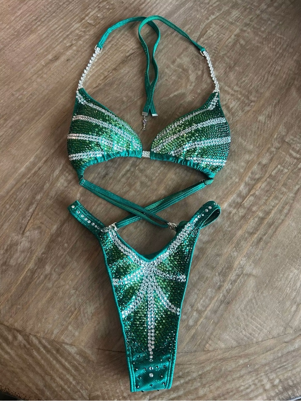 Figure Emerald Green Crystal Embellished Competition Suit